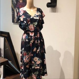 Loft Floral dress blue with pink flowers